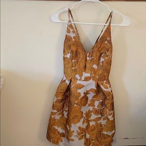 White and gold floral V-neck dress